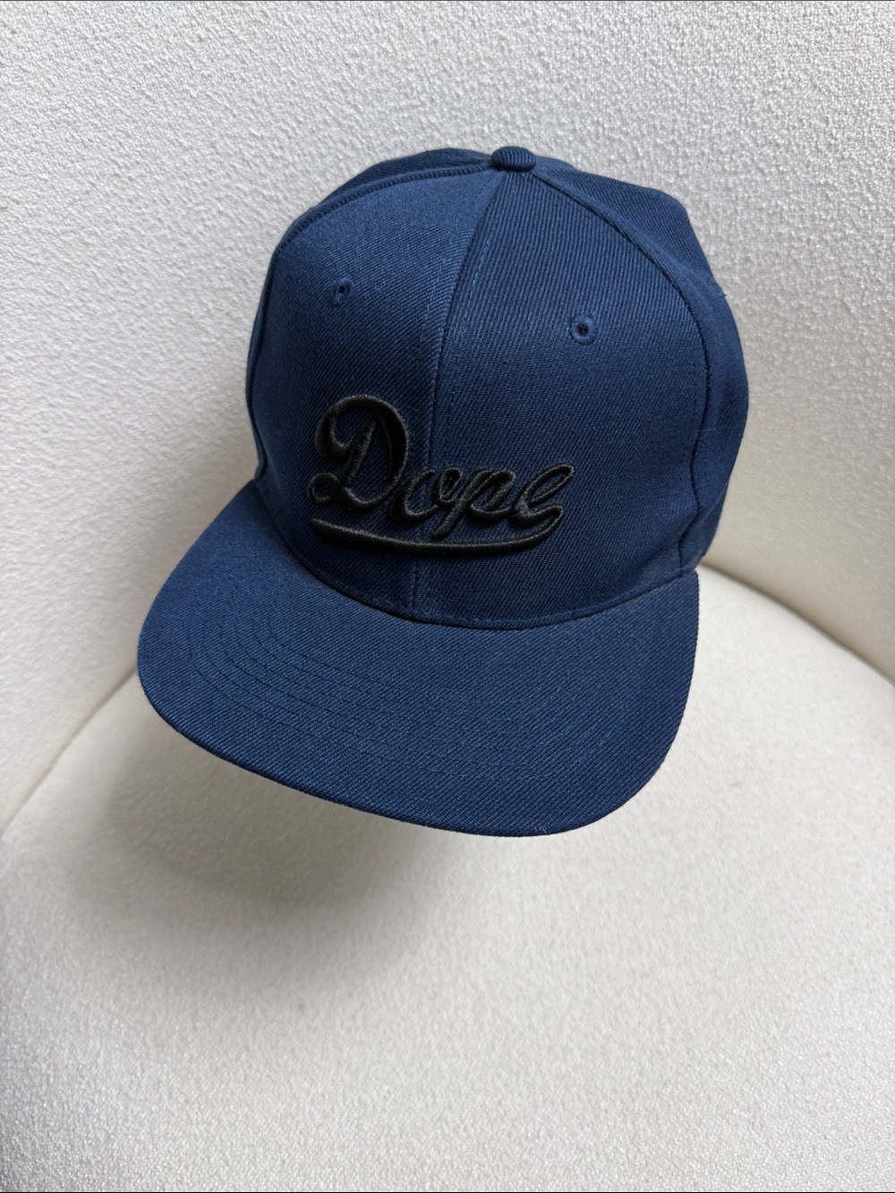 DOPE Navy Blue Script Logo Snapback Hat